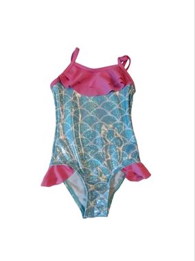 EUC 2/$10 Girls Pink & Sparkle Blue Mermaid One-Piece Swimsuit 2T
